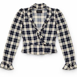 Reformation Lee Wrap Ruffle Blouse in Tartan Plaid Size XS